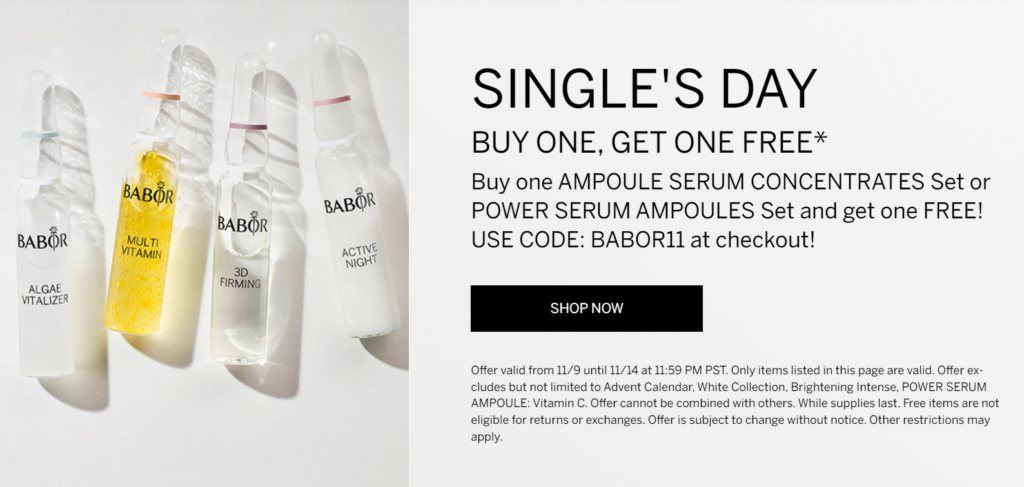 Click to go to the BABOR Singles' Day Deal