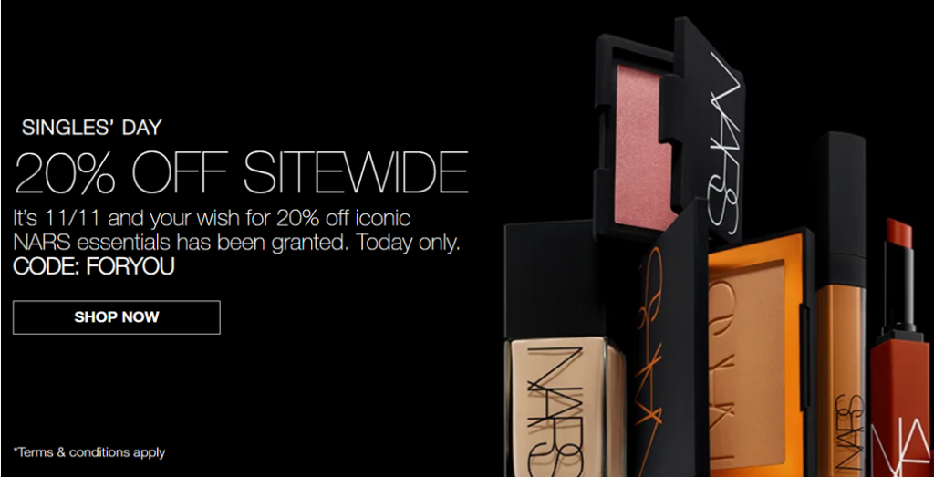 Click to go to the NARS Singles' Day Deal