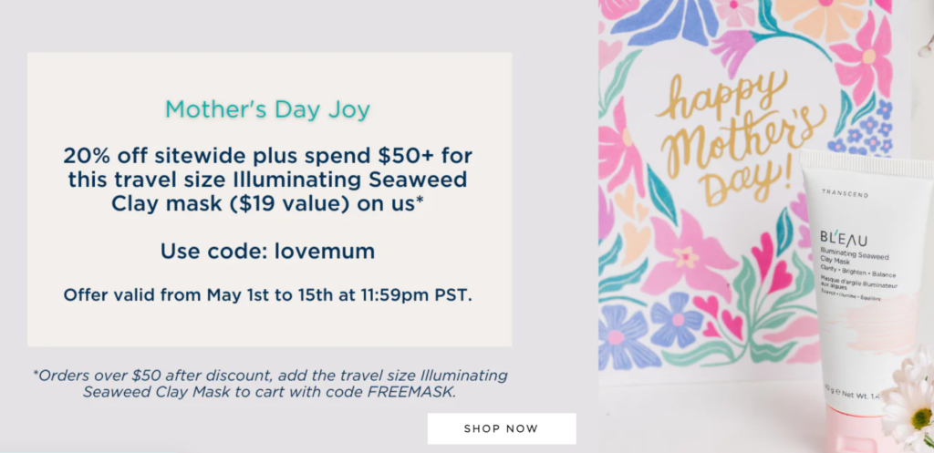 Click to go to the Bl'eau Beauty Mother's Day Sale