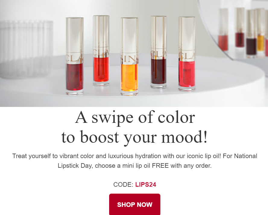 Click to go to Clarins' 2024 National Lipstick Day Deal