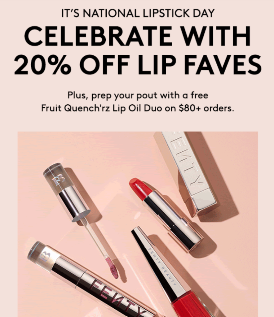 Click to go to Fenty Beauty's 2024 National Lipstick Day Deal