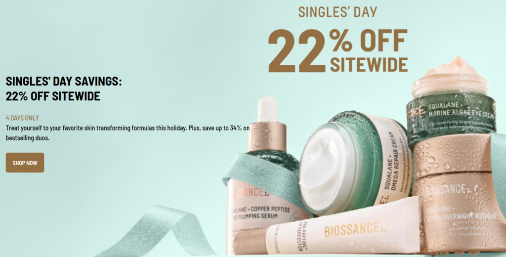 Click to go to the Biossance Singles' Day Deal