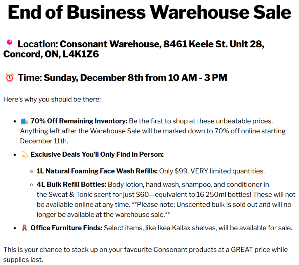 Click to learn more about the Warehouse Sale