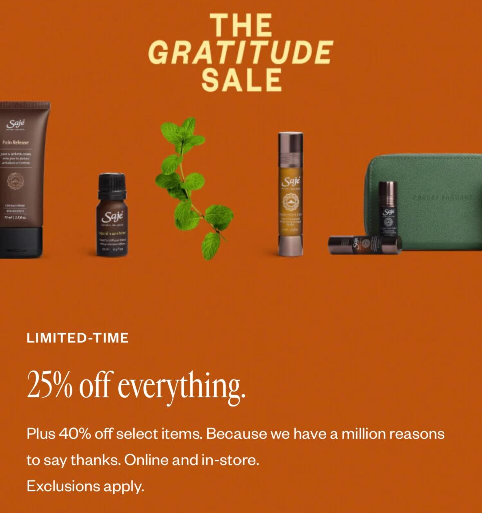 Click to go to the Saje Sale