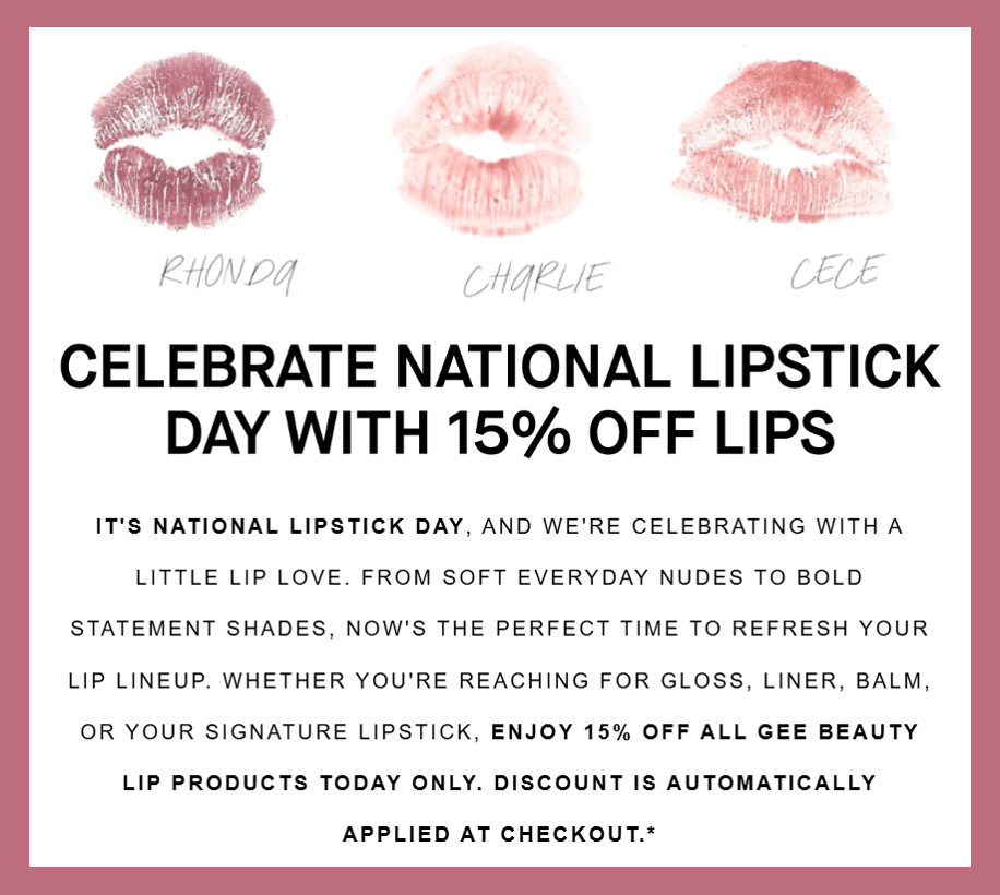 Click to go to the Gee Beauty National Lipstick Day deal