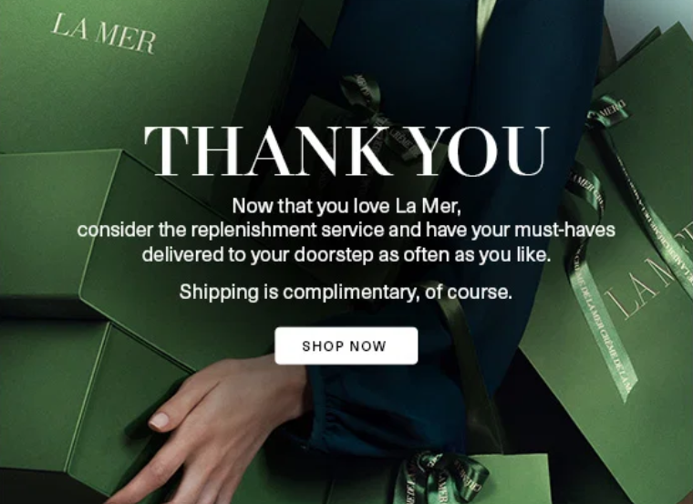 La Mer making sure you know they offer complimentary shipping