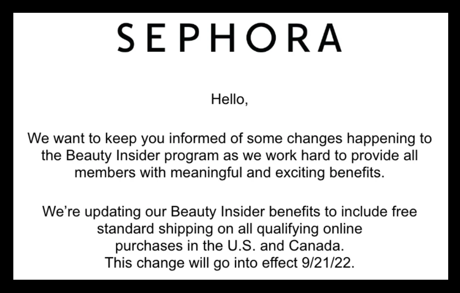 Sephora Shipping Change